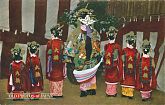 Oiran with Shinzou (teenage attendants) and Kamuro (younger girl attendants)