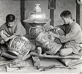 Japan. Kyoto. Carving Bronze Lanterns for a Temple. 1924.