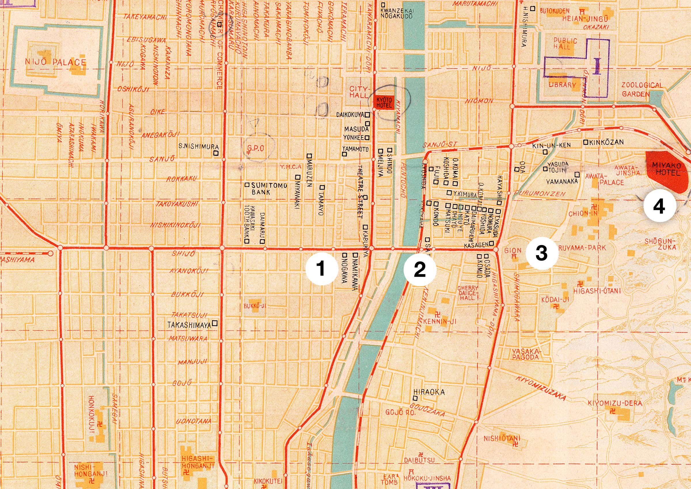Map of Kyoto and Vicinity with Shopping Directory, 1928
